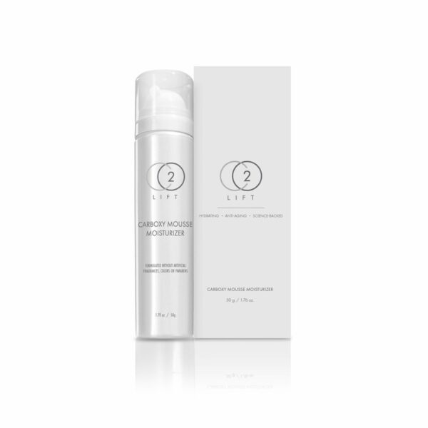 Elegant packaging of 'Carboxy Mousse Moisturizer' for advanced skin hydration
