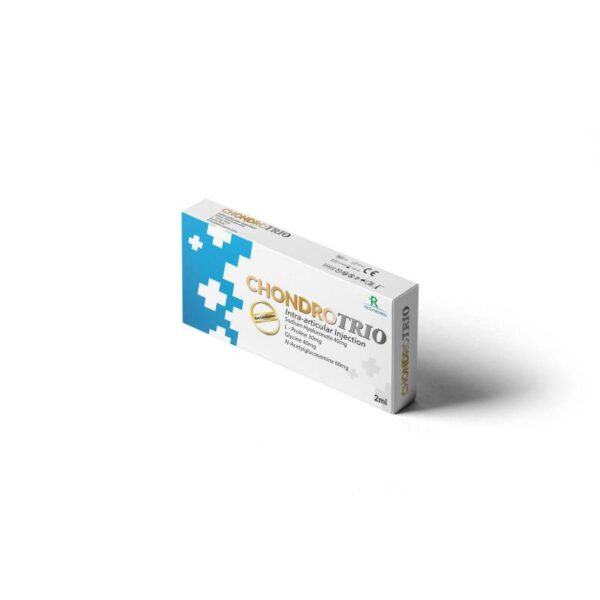 Image of ChondroTrio 2ml osteoarthritis single injection, showcasing the advanced formula with Glycine, L-Proline, N-Acetylglucosamine, and Hyaluronic Acid for superior joint care.